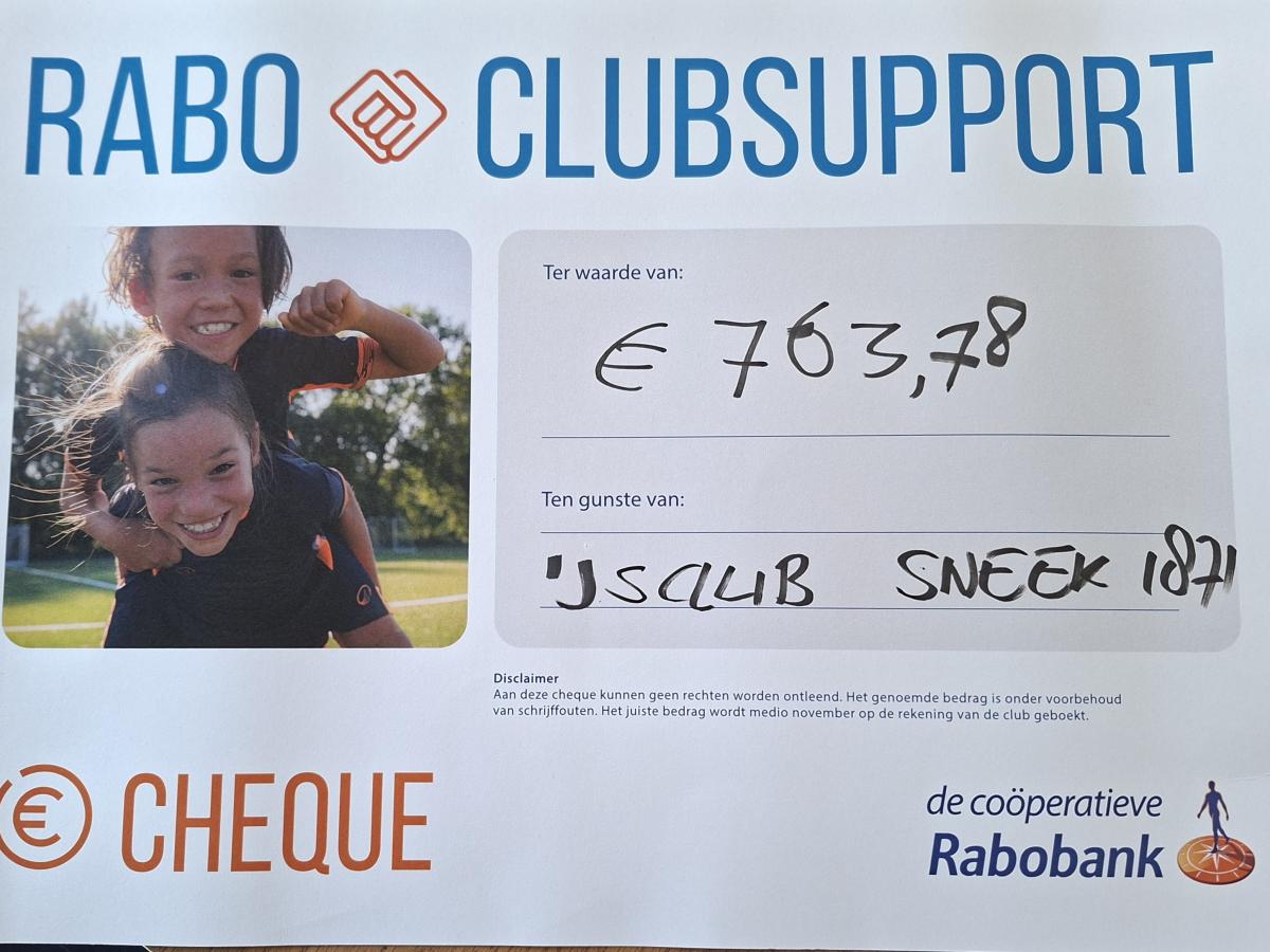 RABO Clubsupport check uitgereikt